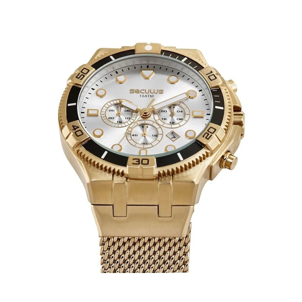 Relogio Seculus Masculino Dourado Cronografo 44183gpsvda1 Dourado 2