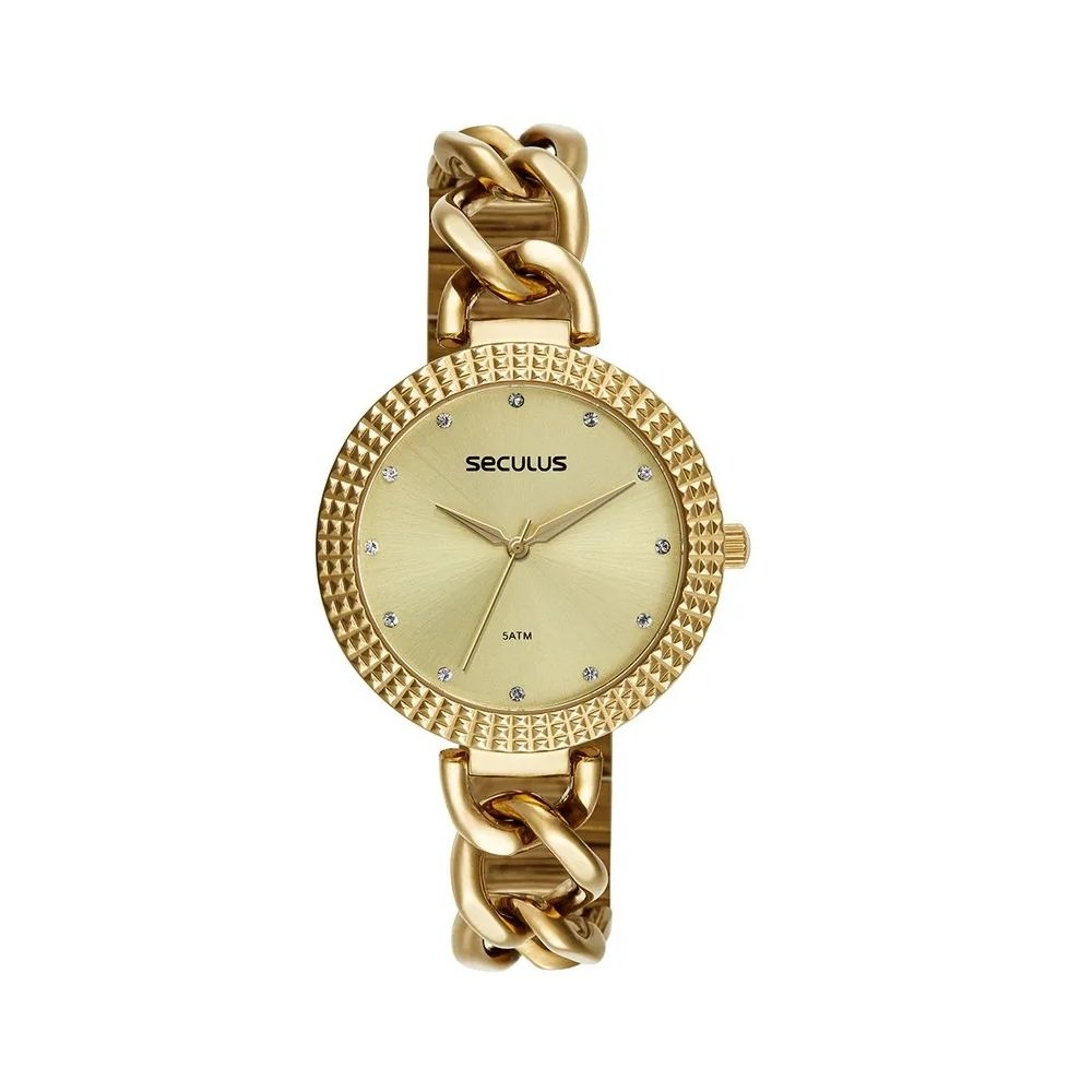 Relogio Seculus Feminino Dourado Cristais 44257lpsvdb1