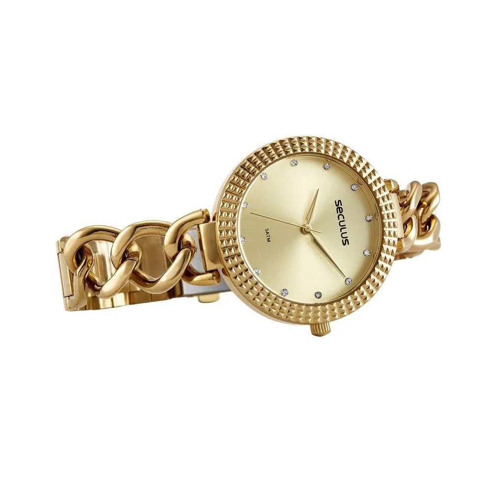 Relogio Seculus Feminino Dourado Cristais 44257lpsvdb1 Dourado 2