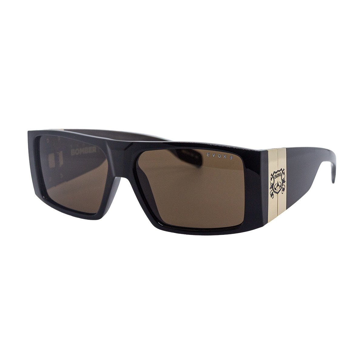 Oculos Solar Evoke Bomber Bra12b Preto Brilho Lente Marrom
