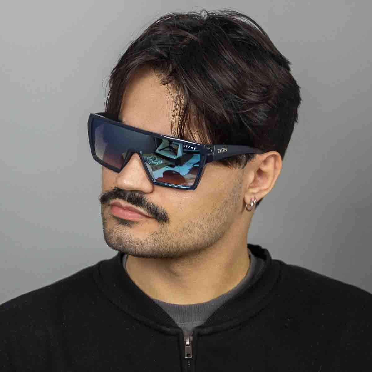 Oculos Solar Evoke Bionic Alfa A03s Azul Brilho Lente Azul Degrade Espelhada Azul 5