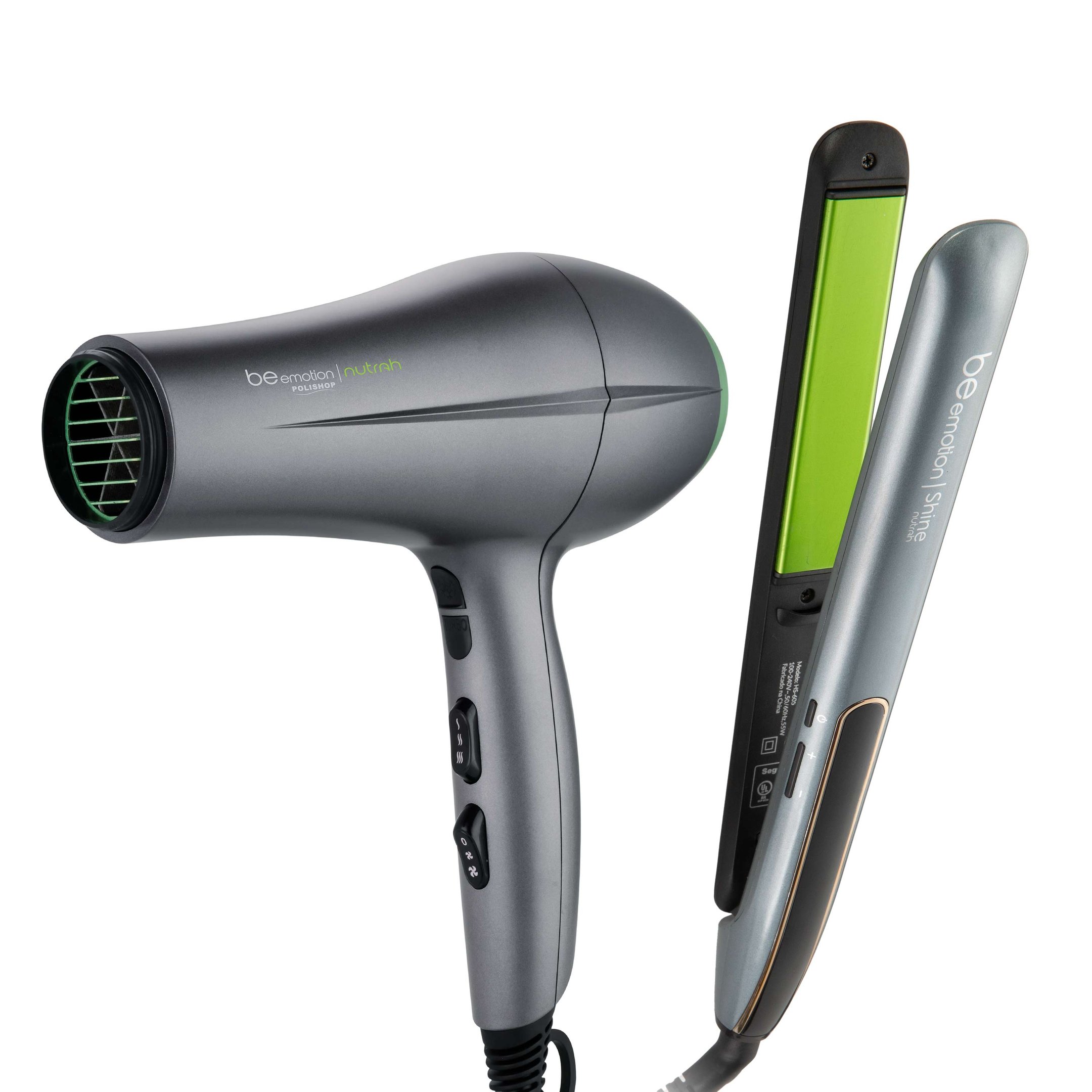 Secador Nutrah e Prancha de Cabelo Shine Nutrah Be Emotion Cinza 1
