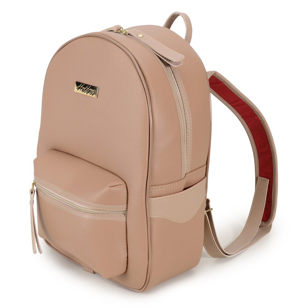 Kit Mochila Haldrys Media Textura com Bolsos Ziper e Necessaire Bege 2