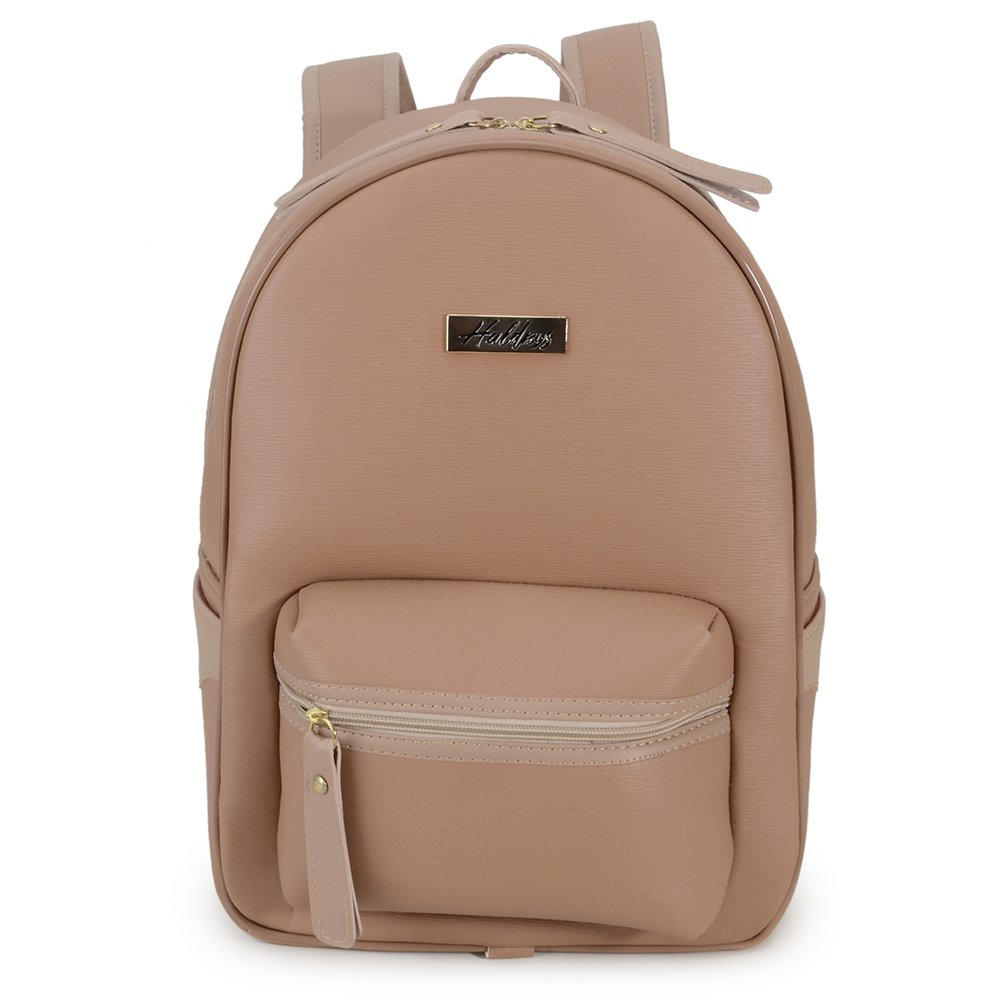 Kit Mochila Haldrys Media Textura com Bolsos Ziper e Necessaire Bege 3