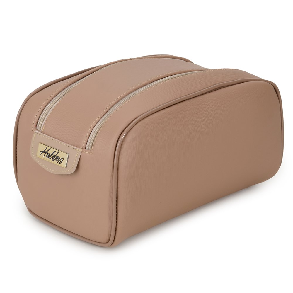 Kit Mochila Haldrys Media Textura com Bolsos Ziper e Necessaire Bege 5