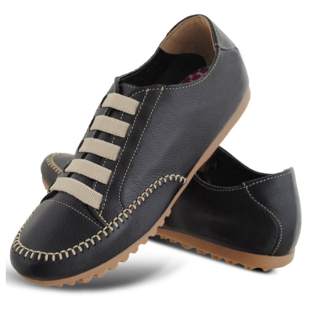 Sapatênis Casual em Couro Haldrys com Elastico Detalhe Costura e Sola Borracha Preto 2