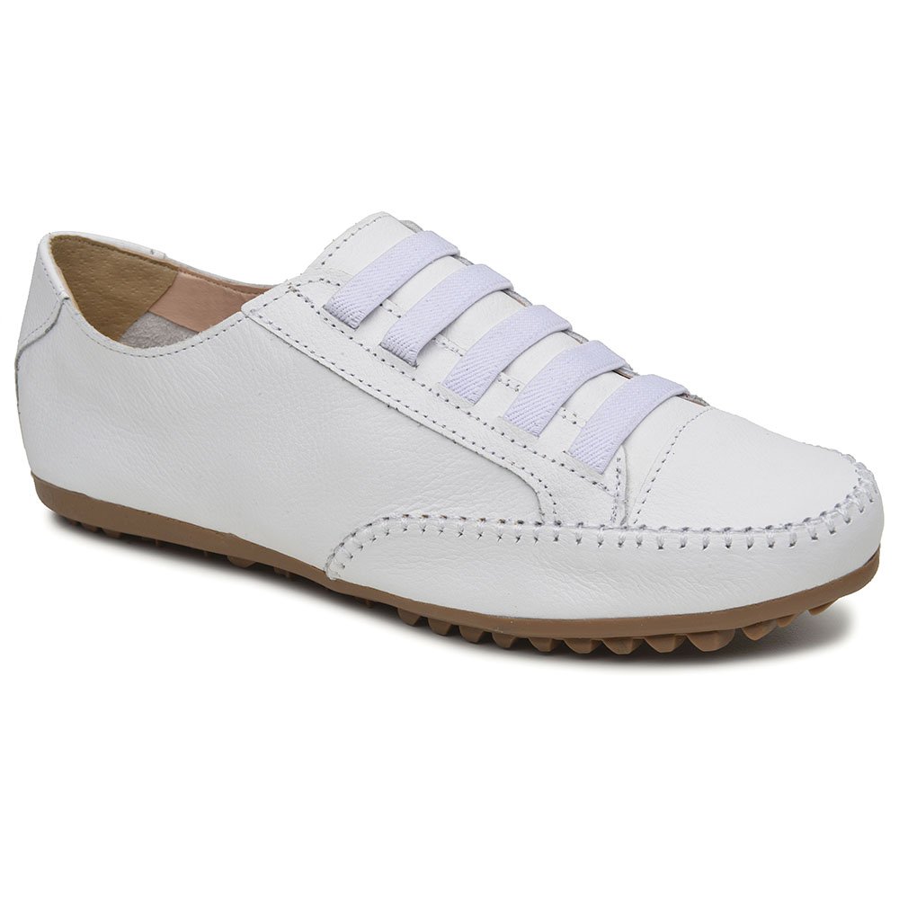 Sapatênis Casual em Couro Haldrys com Elastico Detalhe Costura e Bico Redondo Branco 3