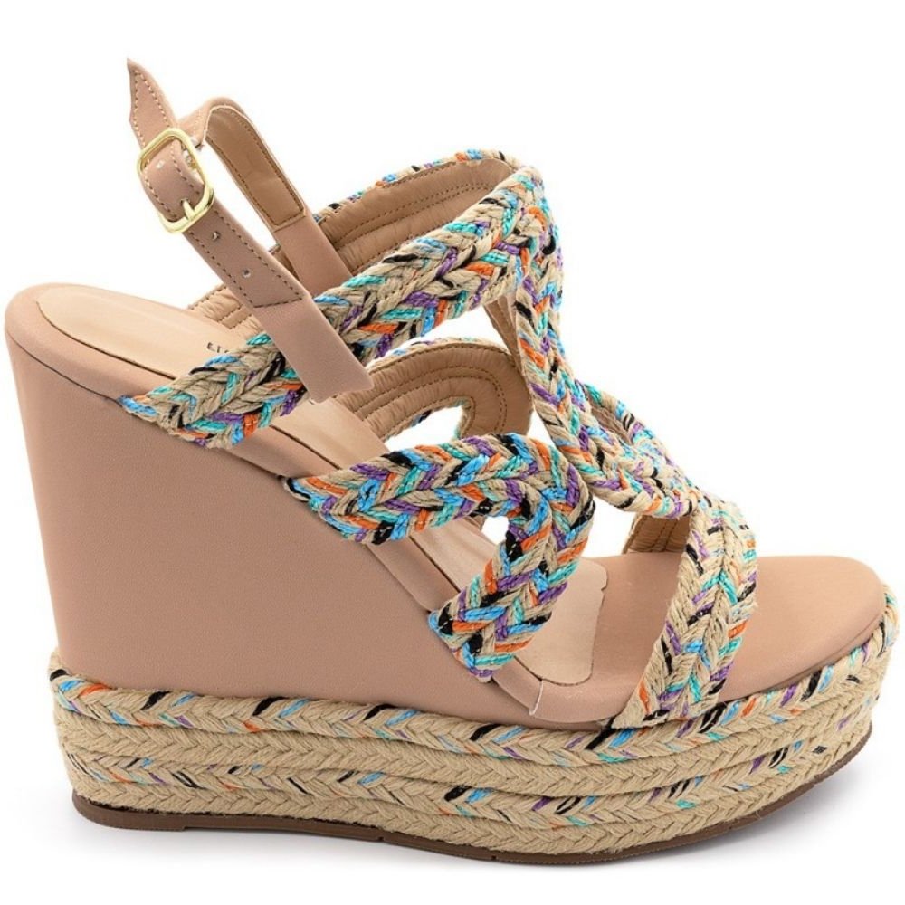 Sandália Haldrys Salto Anabela Sisal em Couro Sola Emborrachada