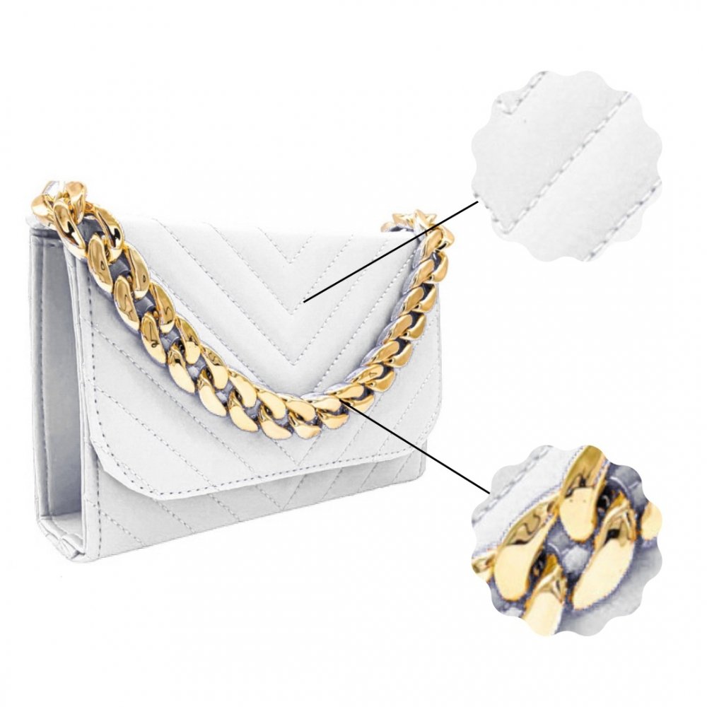Bolsa Clutch Festa Haldrys Detalhes Alça Dourada Fixa e Alça Removivel Branco 2