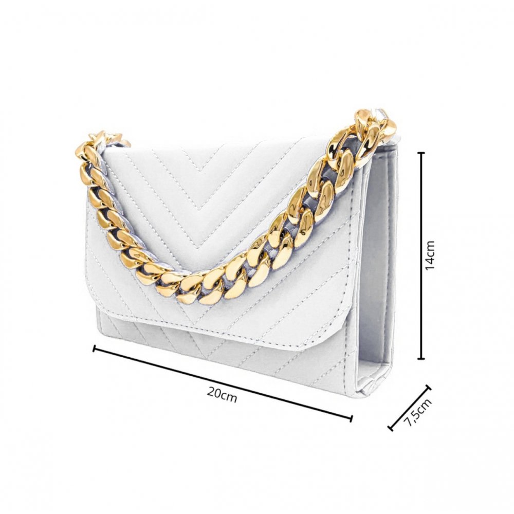 Bolsa Clutch Festa Haldrys Detalhes Alça Dourada Fixa e Alça Removivel Branco 3