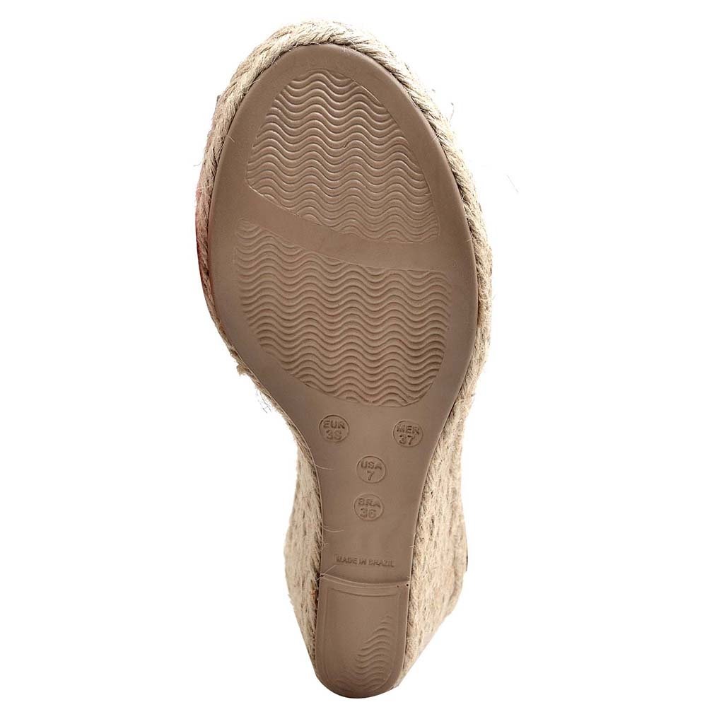 Sandália Anabela em Couro Feminino Tiras Fivela Sola Corda Confortável Amarelo 4