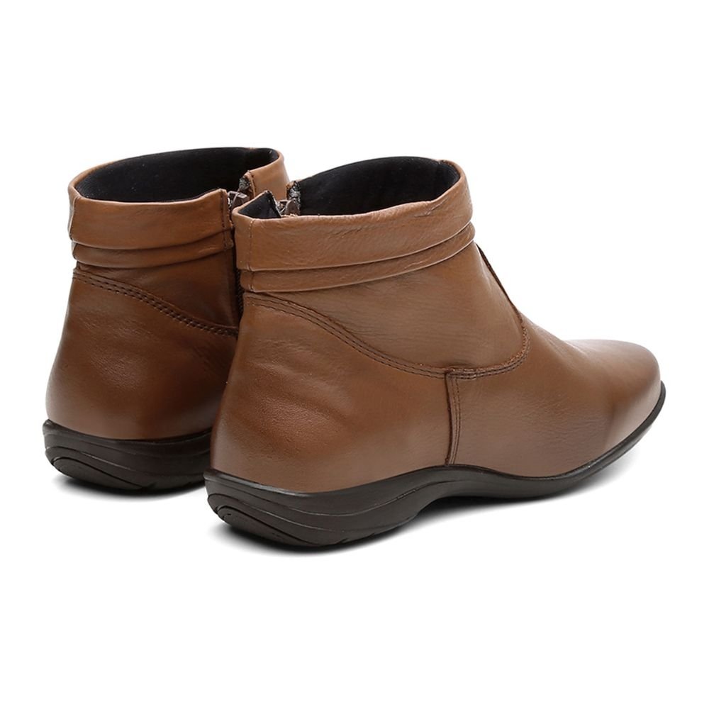 Bota Flat em Couro Feminino Rasteira Zíper Borda Camada Resistente Confortável Marrom 7