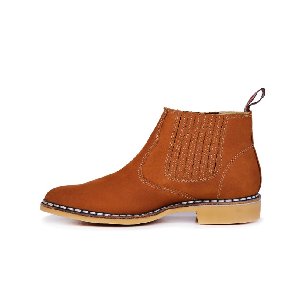 Bota Botina Country em Couro Masculino Cano Médio Elástico Resistente Confortável Caramelo 4