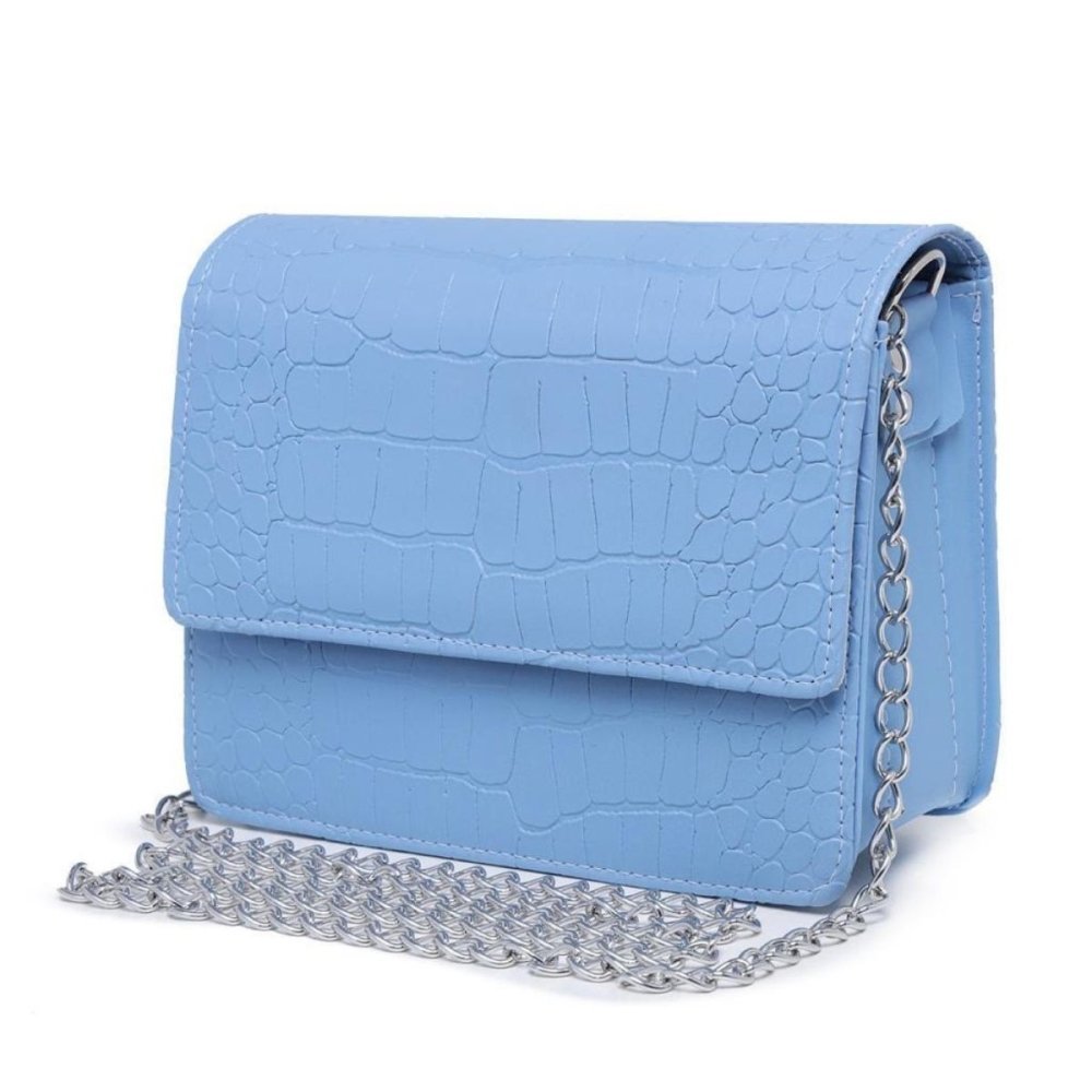 Bolsa Croco Feminina com Alça de Corrente e Alça de Mão Tendência para o Dia a Dia e Festa Azul 2