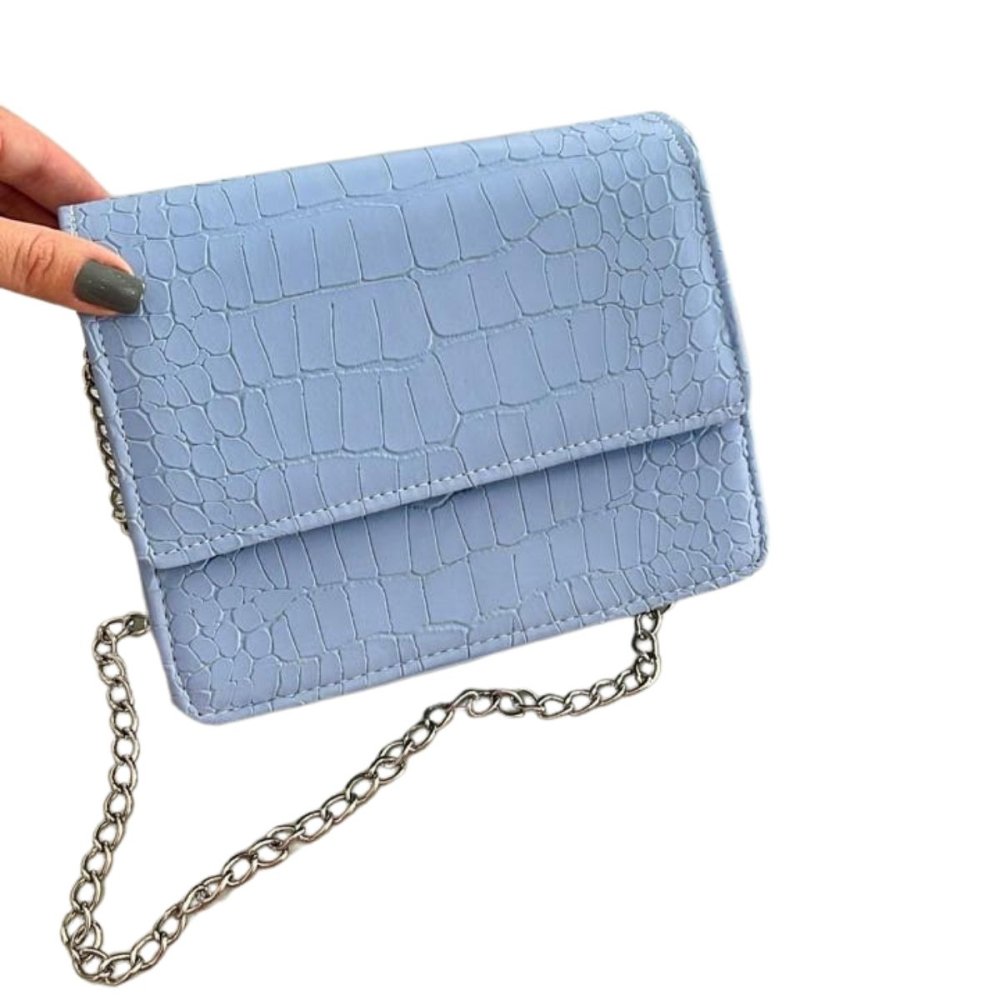 Bolsa Croco Feminina com Alça de Corrente e Alça de Mão Tendência para o Dia a Dia e Festa Azul 5