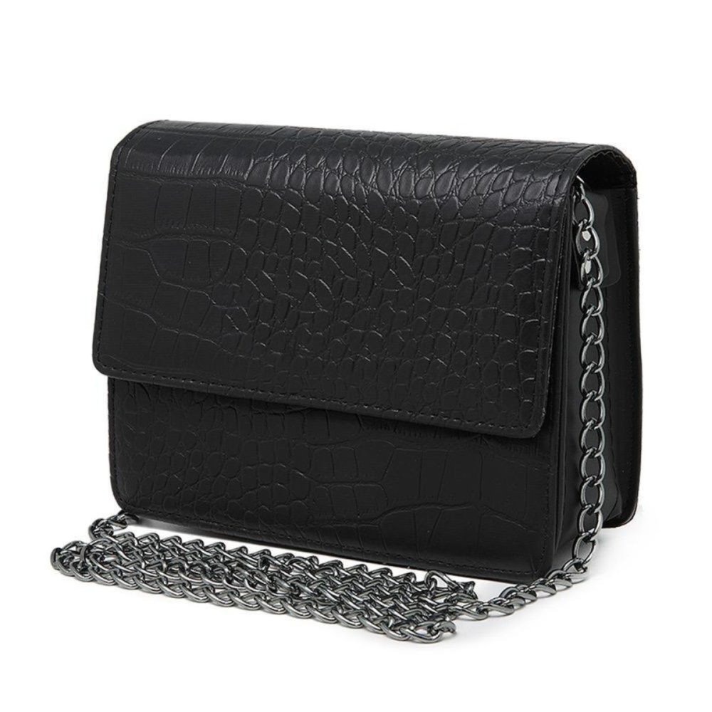 Bolsa Croco Feminina com Alça de Corrente e Alça de Mão Tendência para o Dia a Dia e Festa Preto 2