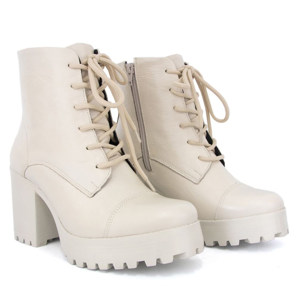 Coturno Feminino Cano Curto Zíper Bota Tratorada Casual Branco 2
