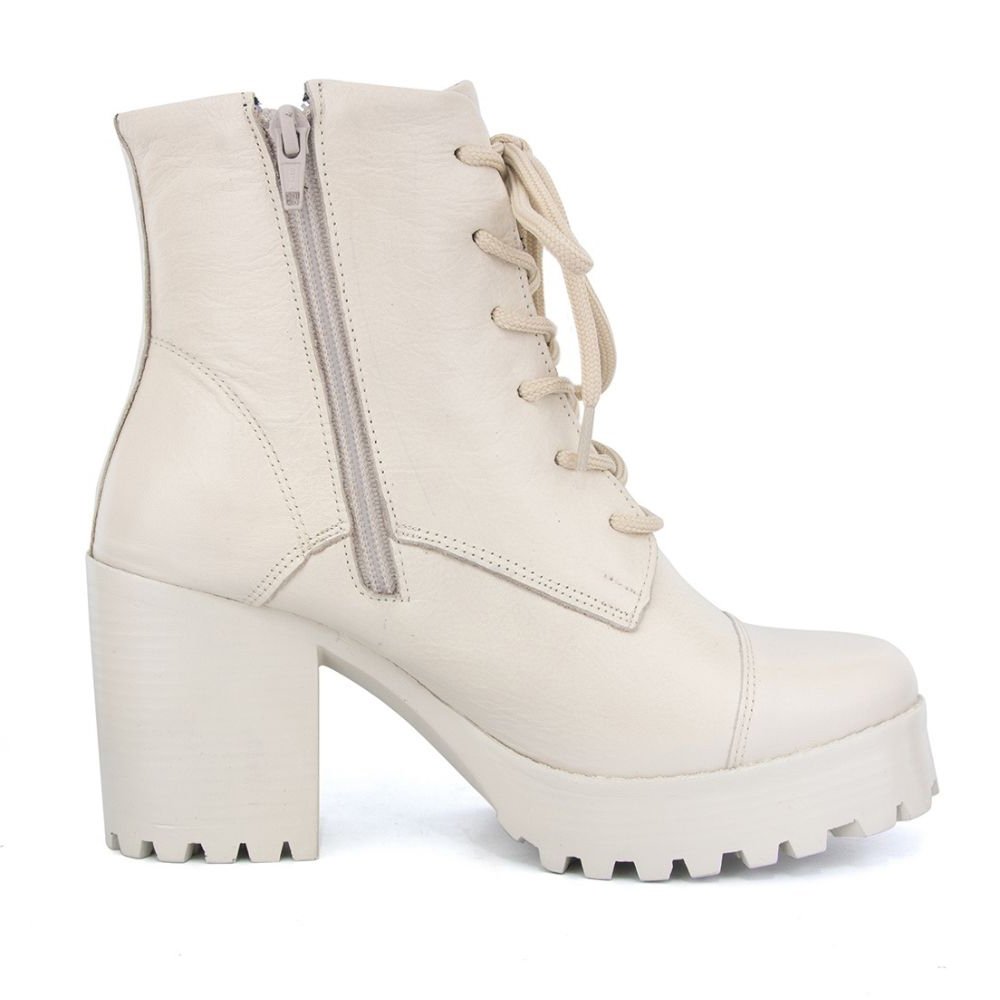Coturno Feminino Cano Curto Zíper Bota Tratorada Casual Branco 5