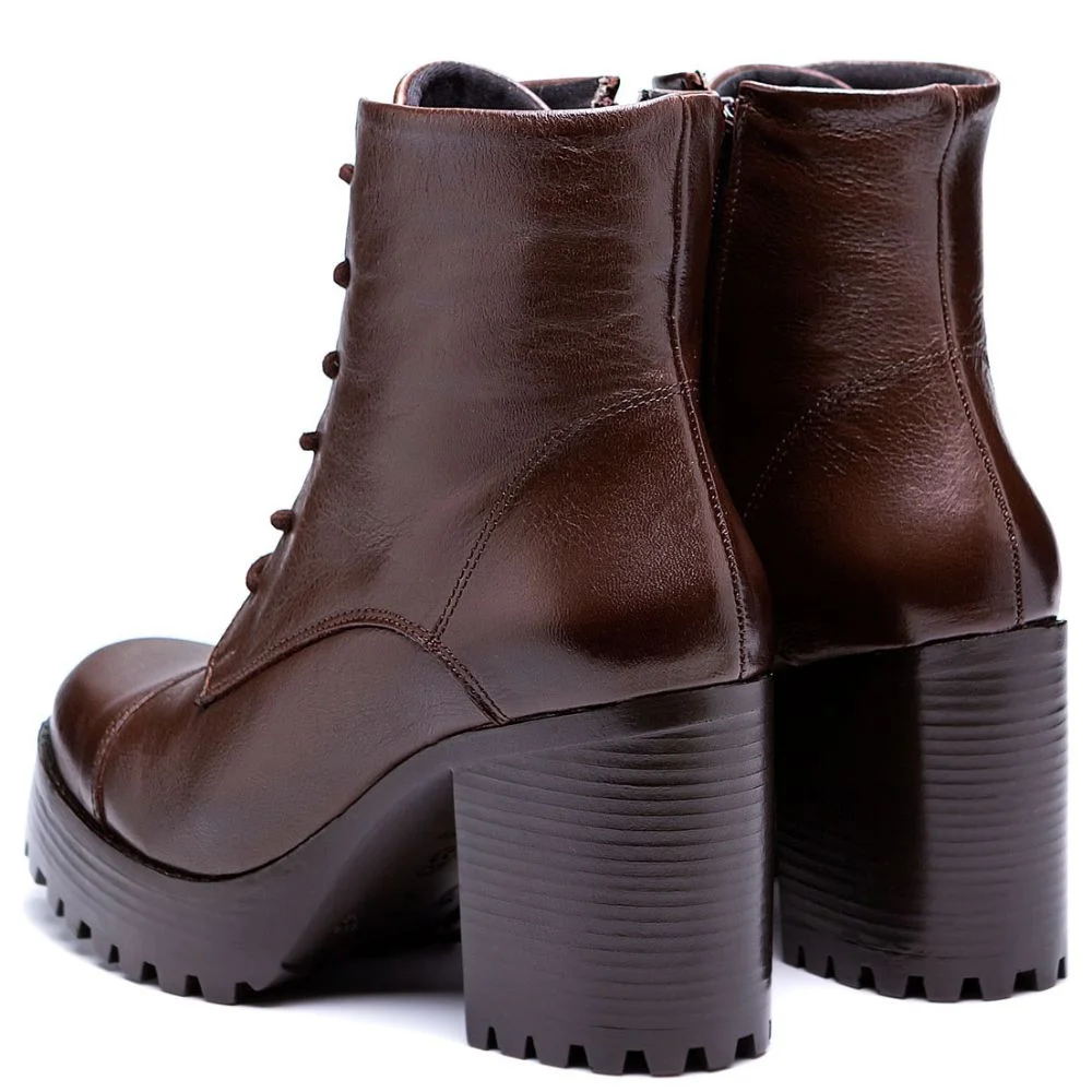 Coturno Feminino Cano Curto Zíper Bota Tratorada Casual Marrom 3