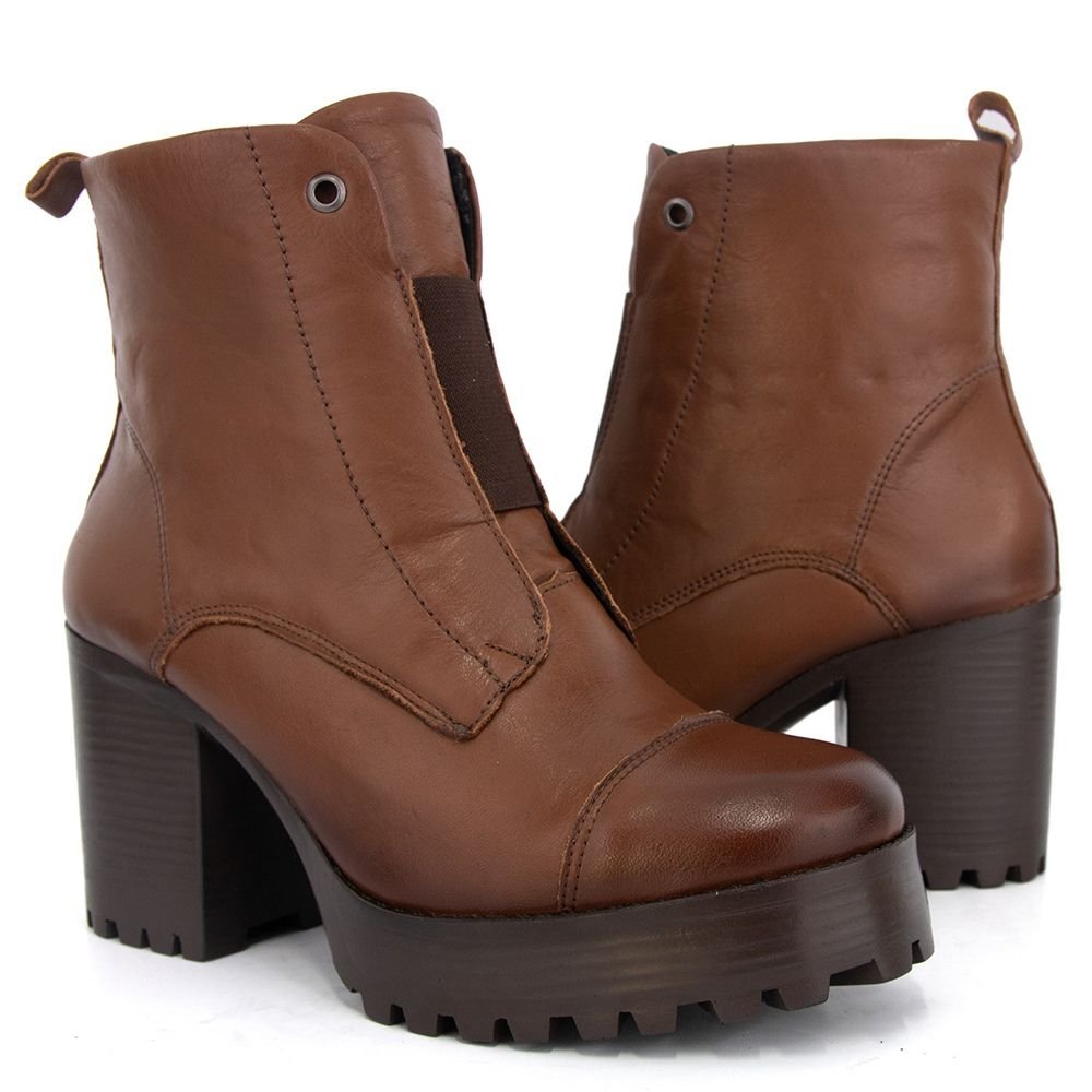 Bota Coturno Feminino Cano Curto Zíper Lateral Bota Casual Marrom 2