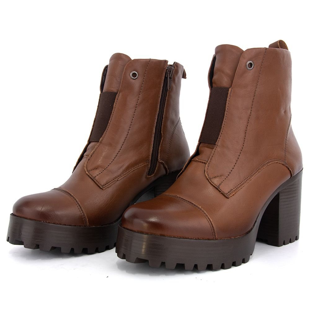 Bota Coturno Feminino Cano Curto Zíper Lateral Bota Casual Marrom 3