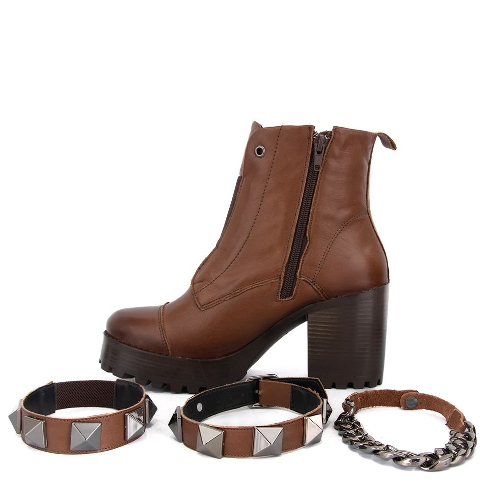 Bota Coturno Feminino Cano Curto Zíper Lateral Bota Casual Marrom 5