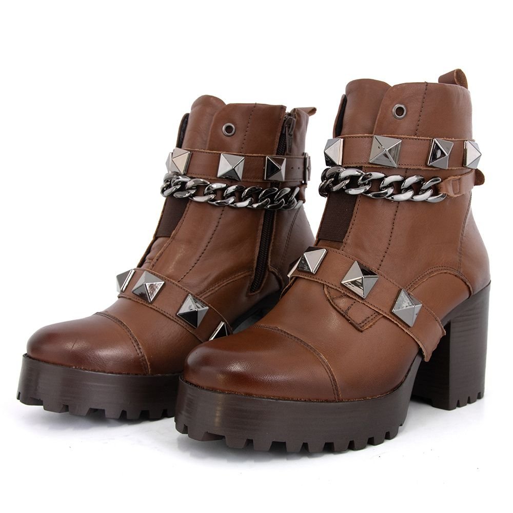 Bota Coturno Feminino Cano Curto Zíper Lateral Bota Casual Marrom 6