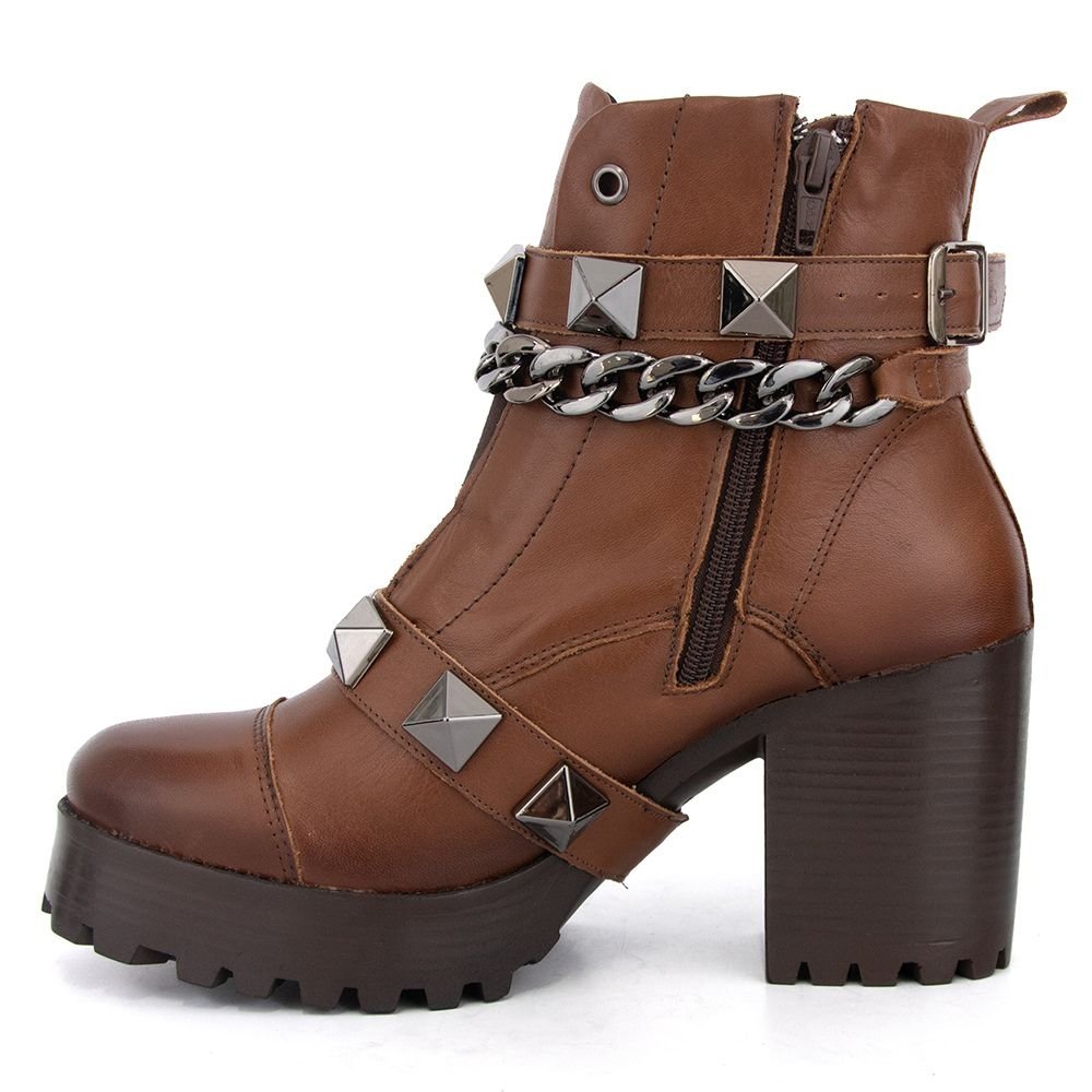 Bota Coturno Feminino Cano Curto Zíper Lateral Bota Casual Marrom 7