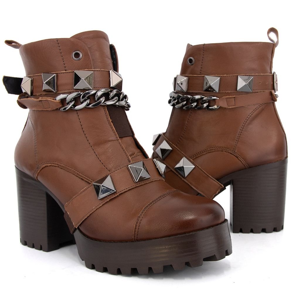 Bota Coturno Feminino Cano Curto Zíper Lateral Bota Casual Marrom 8