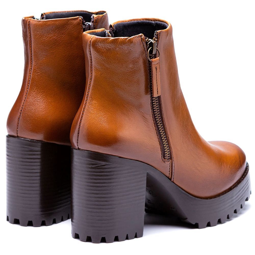 Bota Feminina Coturno Tratorado Cano Curto Zíper Lateral Bota Casual Marrom 3