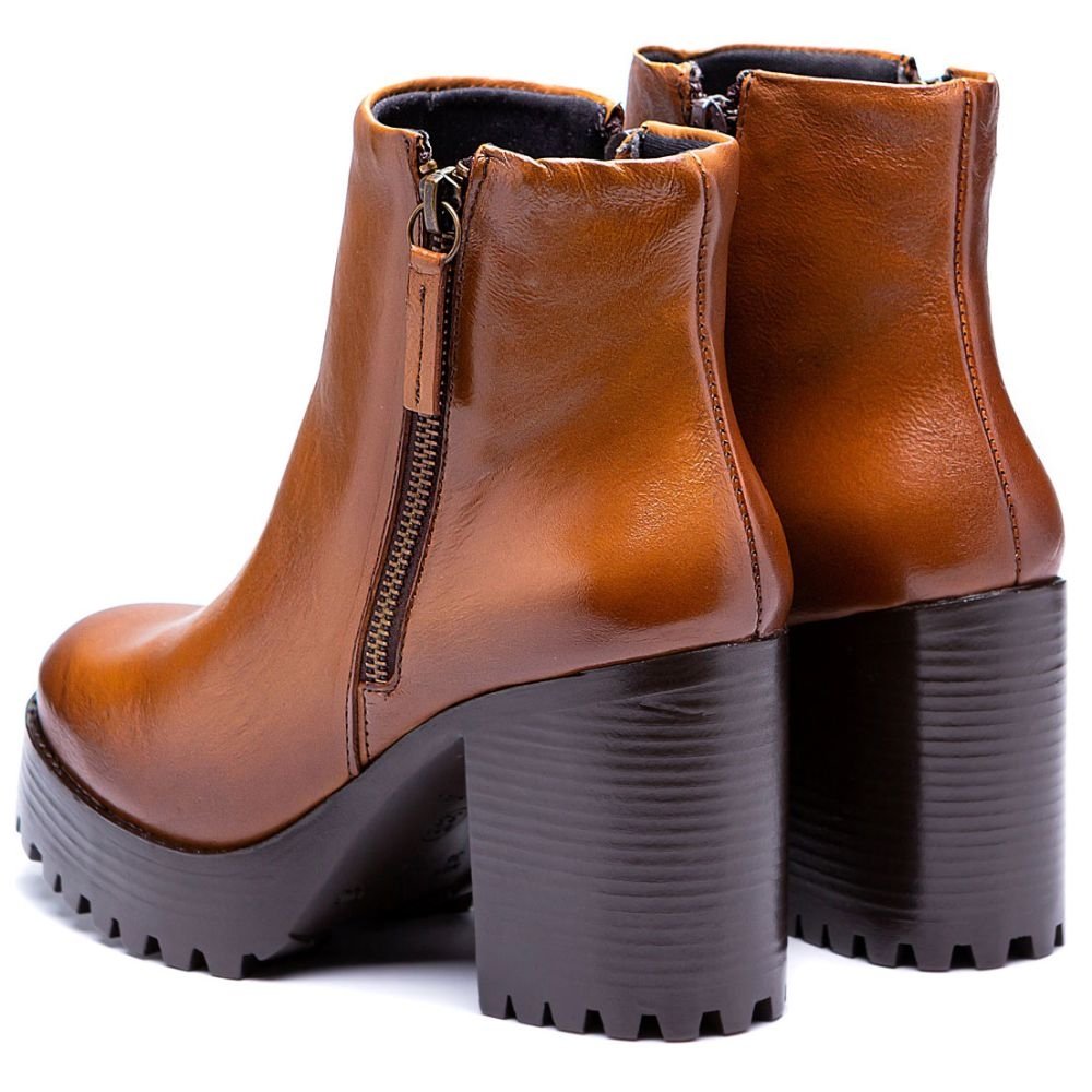 Bota Feminina Coturno Tratorado Cano Curto Zíper Lateral Bota Casual Marrom 7