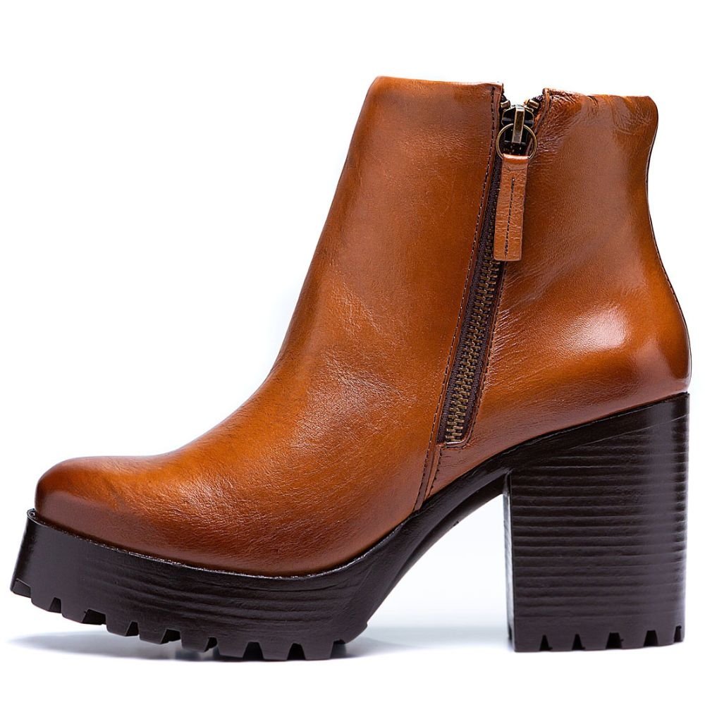 Bota Feminina Coturno Tratorado Cano Curto Zíper Lateral Bota Casual Marrom 8
