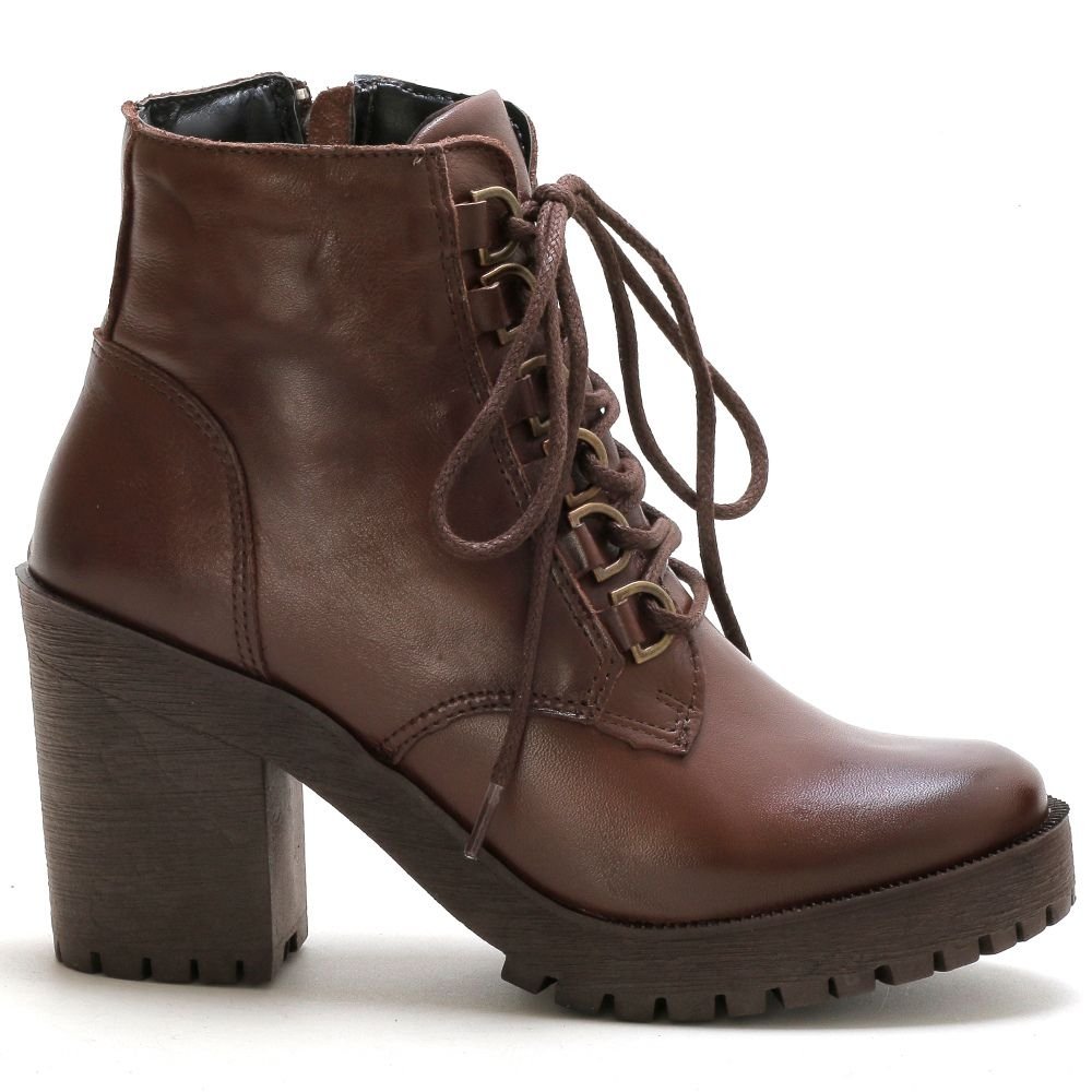 Bota Coturno Feminina Tratorada Cadarço Cano Curto Bota Casual Conforto