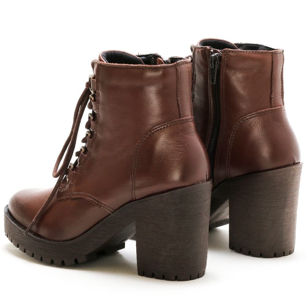 Bota Coturno Feminina Tratorada Cadarço Cano Curto Bota Casual Conforto Marrom 6