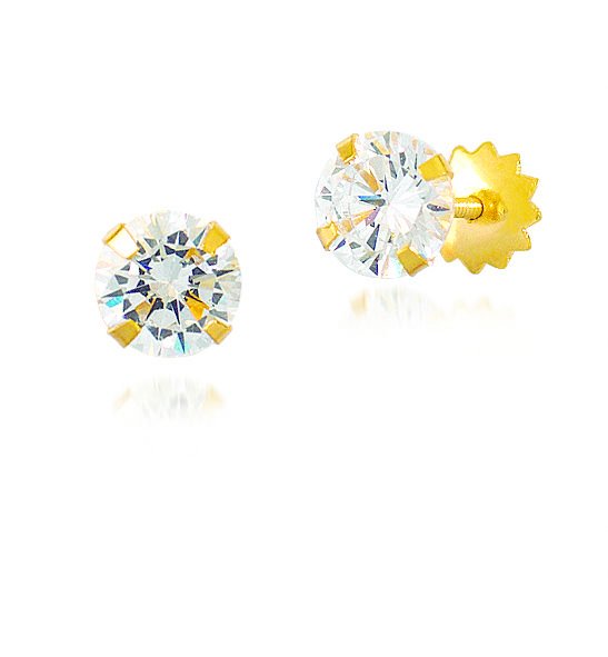 Brinco de Ouro Adulto com Zircônia 5MM - Ref: BR0307BR Dourado 1