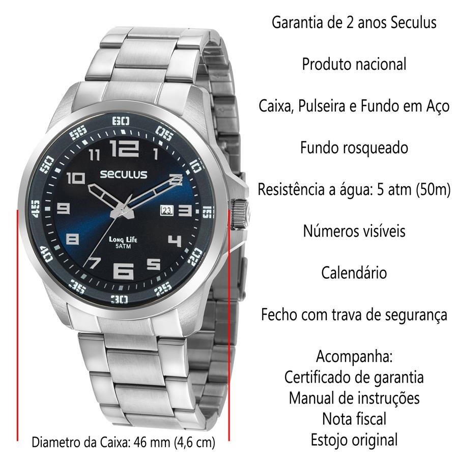 Relógio Seculus Masculino Ref: 44011g0svna1 Casual Prateado Cinza 2
