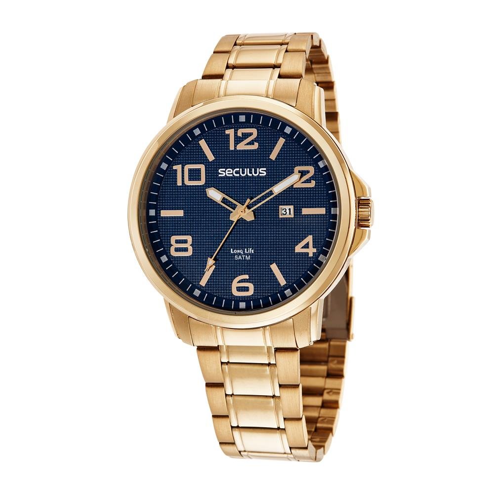 Relógio Seculus Masculino Ref: 44094gpsvda3 Casual Dourado