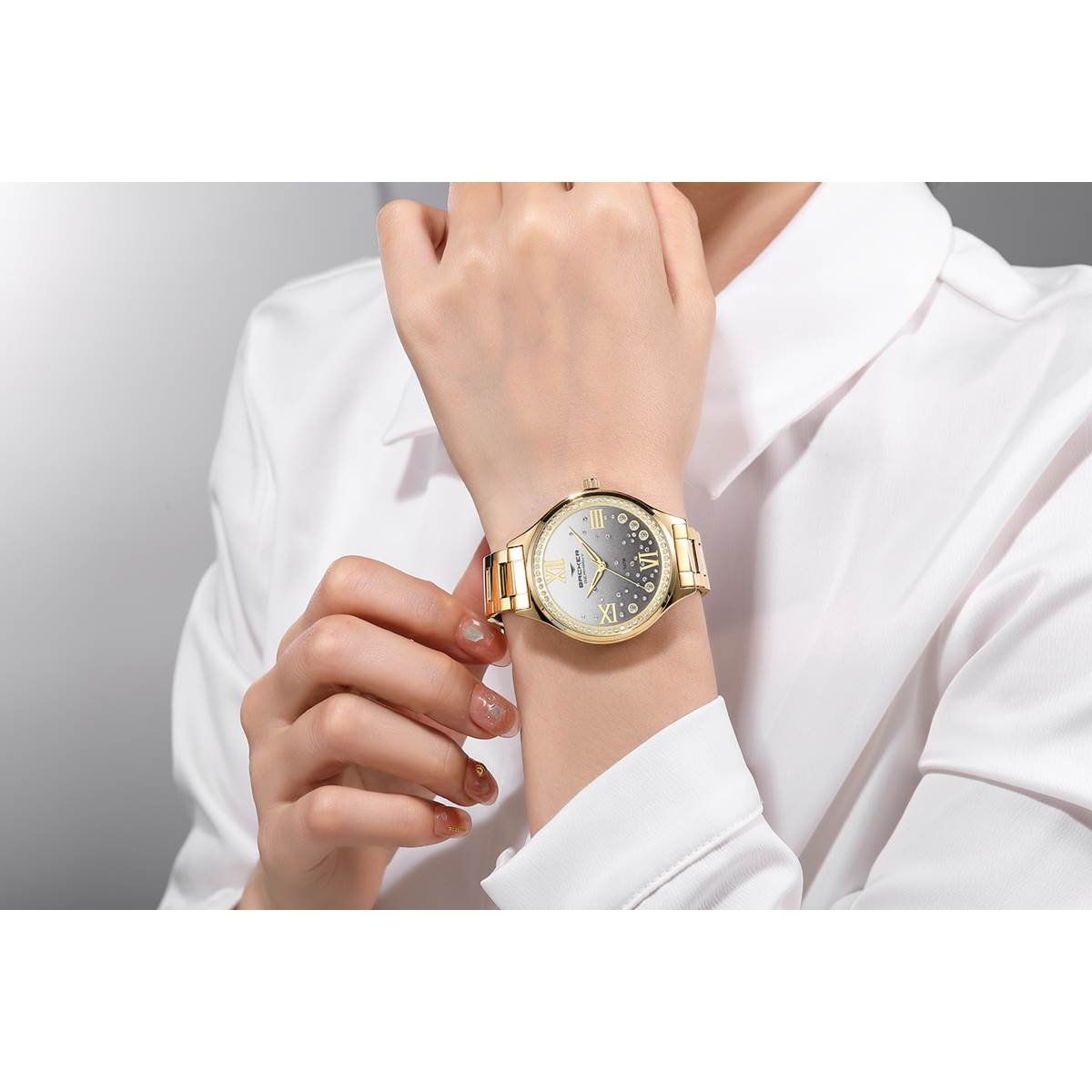 Relógio Backer Feminino Ref: 12053145f Cz Fashion Dourado Dourado 3