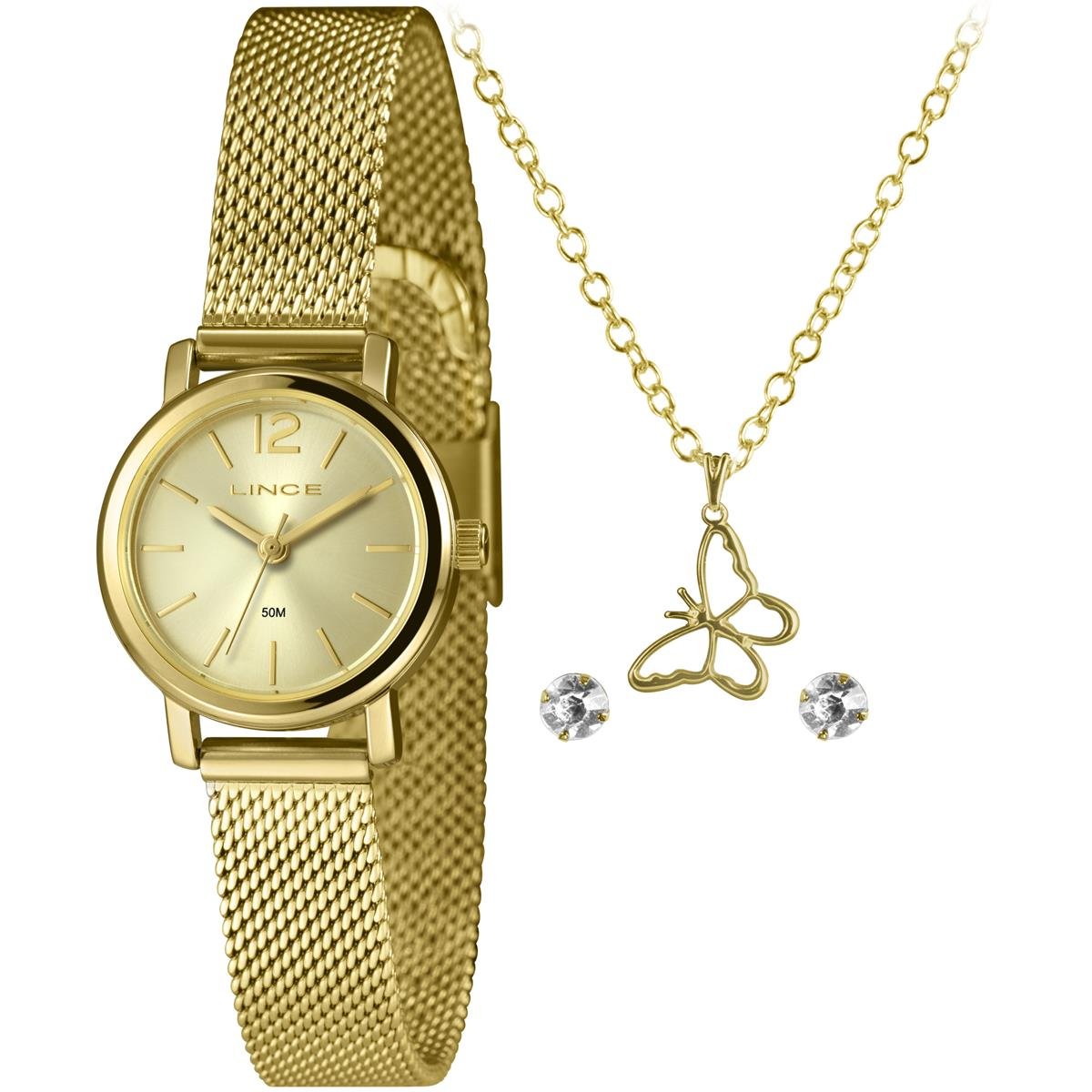Relógio Lince Feminino Ref: Lrgh175l25 K03oc2kx Dourado + Semijóia