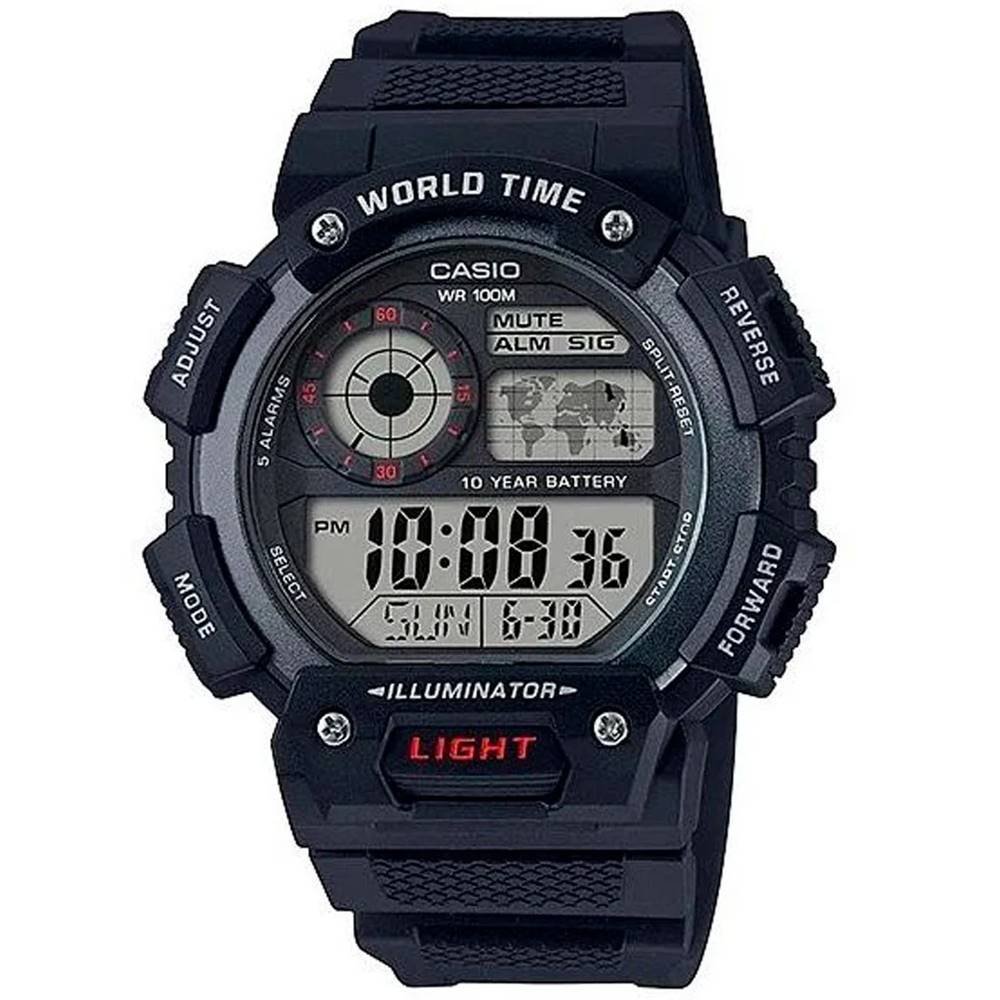 Relógio Casio Masculino Ref: Ae-1400wh-1avdf Digital World Time Azul 1