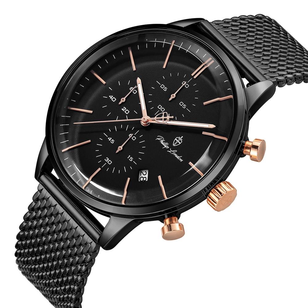 Relógio Philiph London Masculino Ref: Pl80251613m Pr N Cronógrafo Black Preto 2