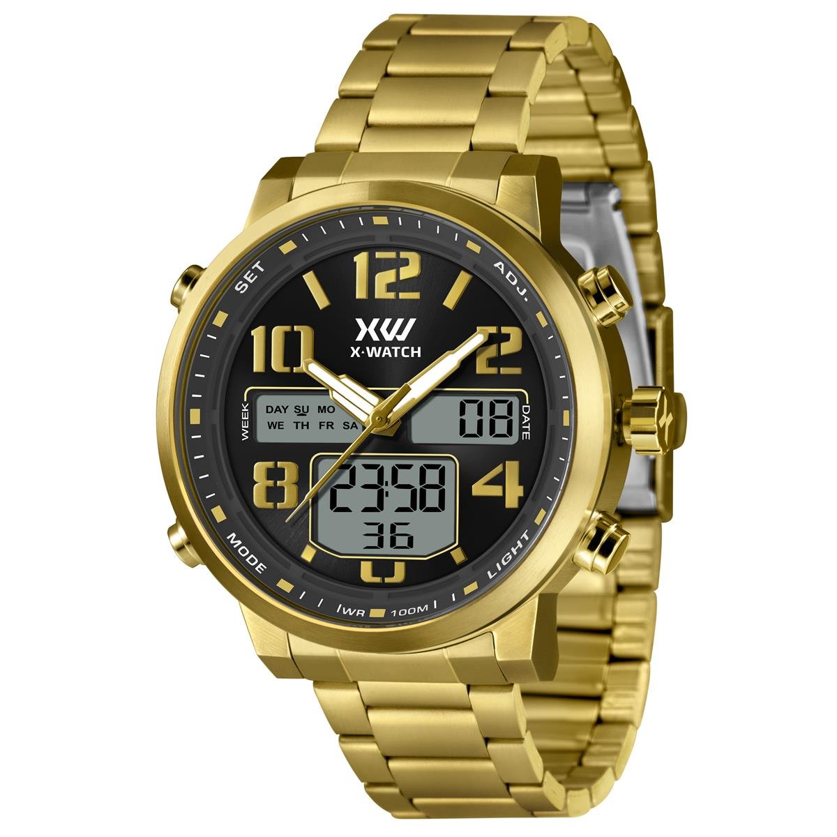 Relógio X-Watch Masculino Ref: Xmgsa011 P2kx Dourado Anadigi Dourado 1