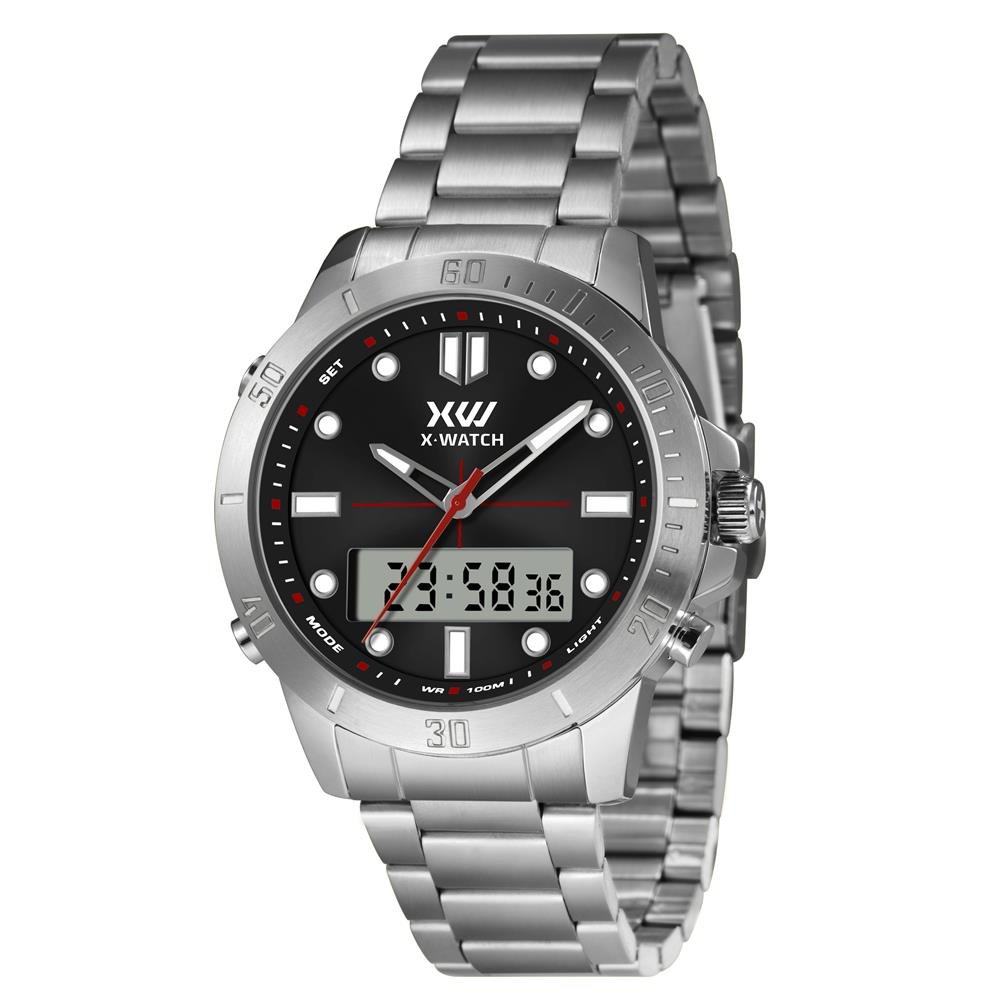 Relógio X-Watch Masculino Ref: Xmssa016 P1sx Prateado Anadigi Prata 1