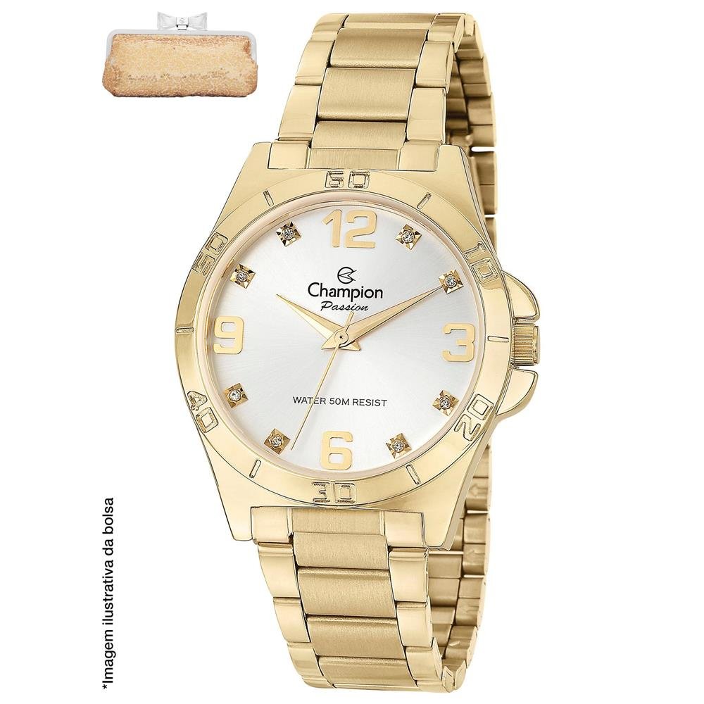 Relógio Champion Feminino Ref: Cn29927g Dourado Estojo Bolsa Dourado 1
