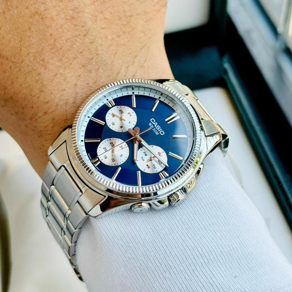 Relógio Casio Masculino Ref: Mtp-1375d-2a1vdf Multifunção Prateado