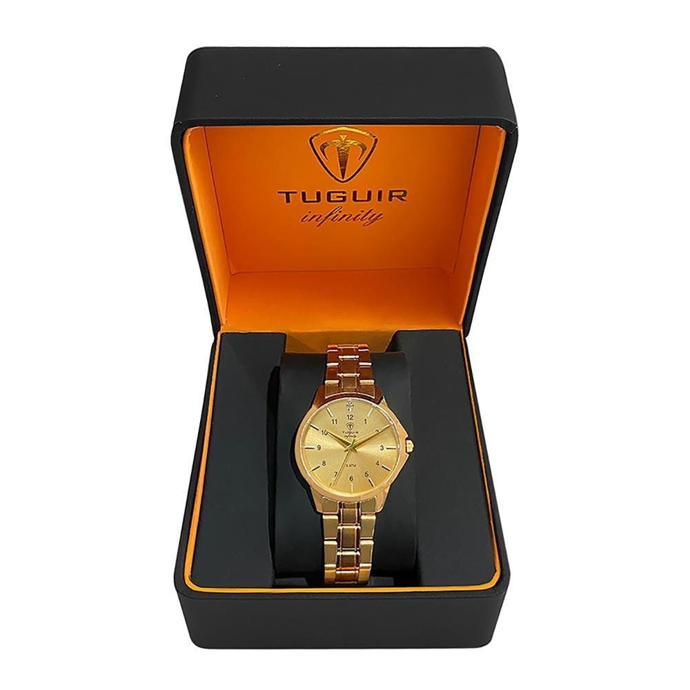 Relógio Tuguir Feminino Ref: 3114b Tgi37054 Aço Casual Dourado Dourado 3