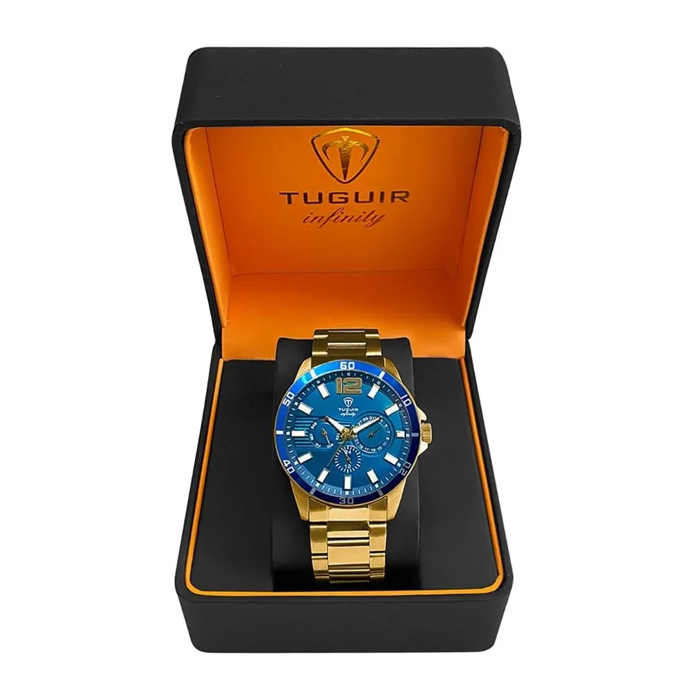 Relógio Tuguir Masculino Ref: 6116c Tgi37039 Multifunção Aço Dourado Dourado 3