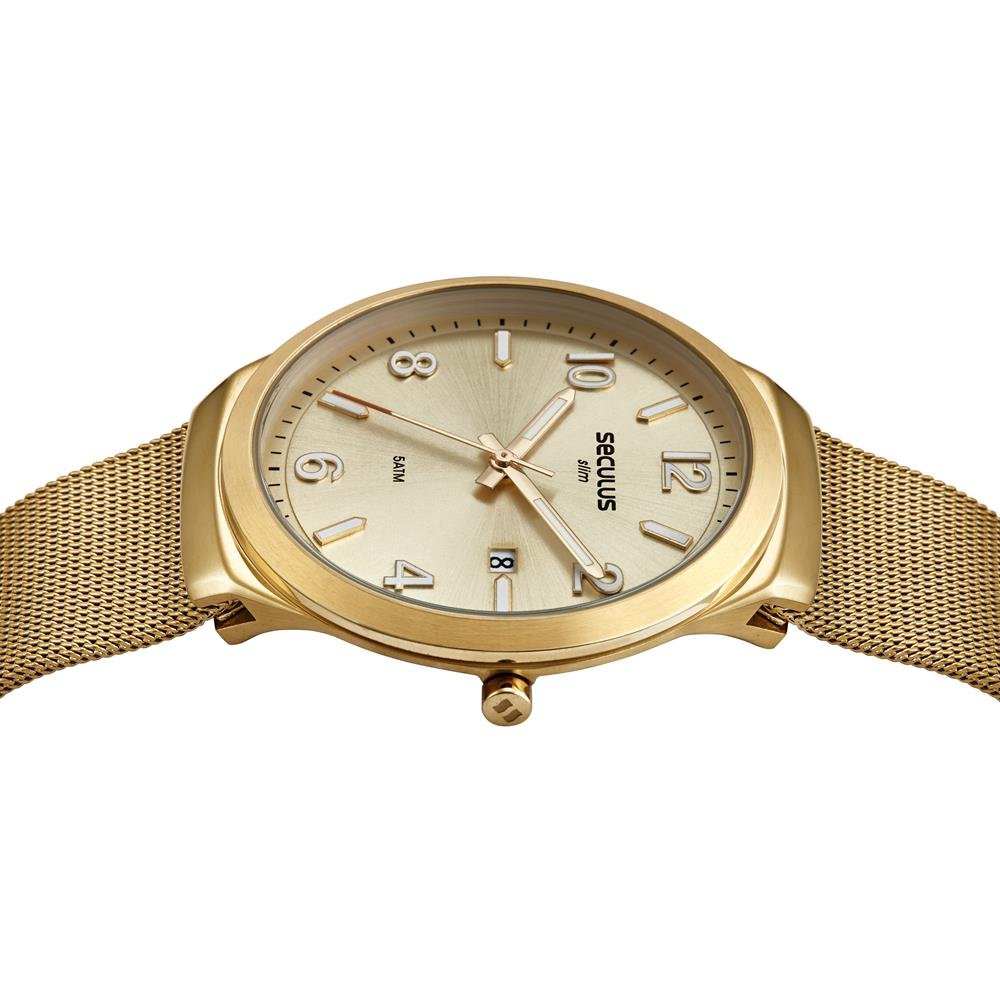 Relógio Seculus Masculino Ref: 77288gpsvda2 Slim Mesh Dourado Dourado 4