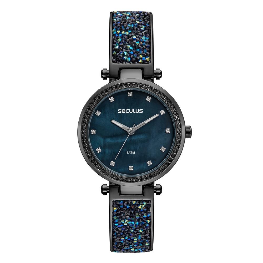Relógio Seculus Feminino Ref: 77276lpsvpb3 Bracelete Black Azul 1