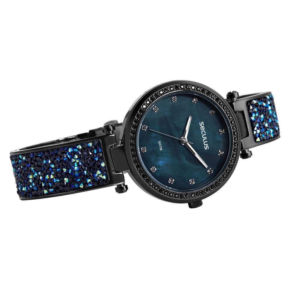 Relógio Seculus Feminino Ref: 77276lpsvpb3 Bracelete Black Azul 4